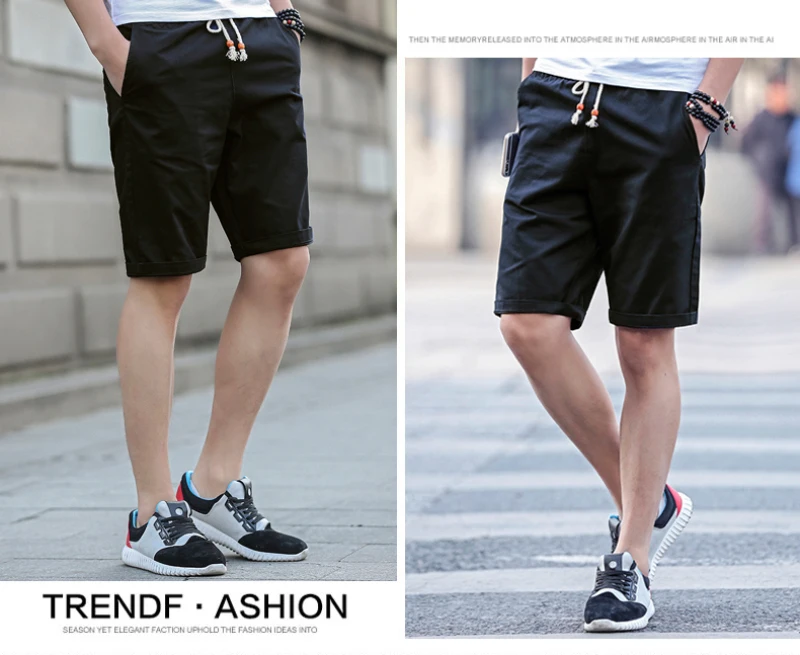 Летние укороченные Мужские шорты из хлопка 100 мужские пляжные шорты с эластичной резинкой на талии, повседневные бермуды 1027