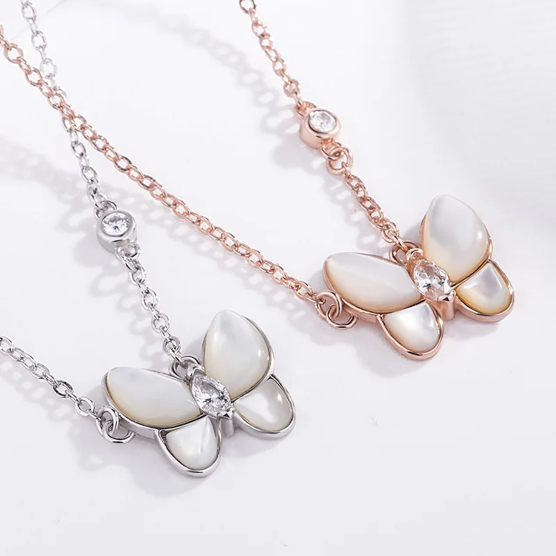 Белый Природный Shell подвеска кристальная бабочка 925 пробы серебро женское