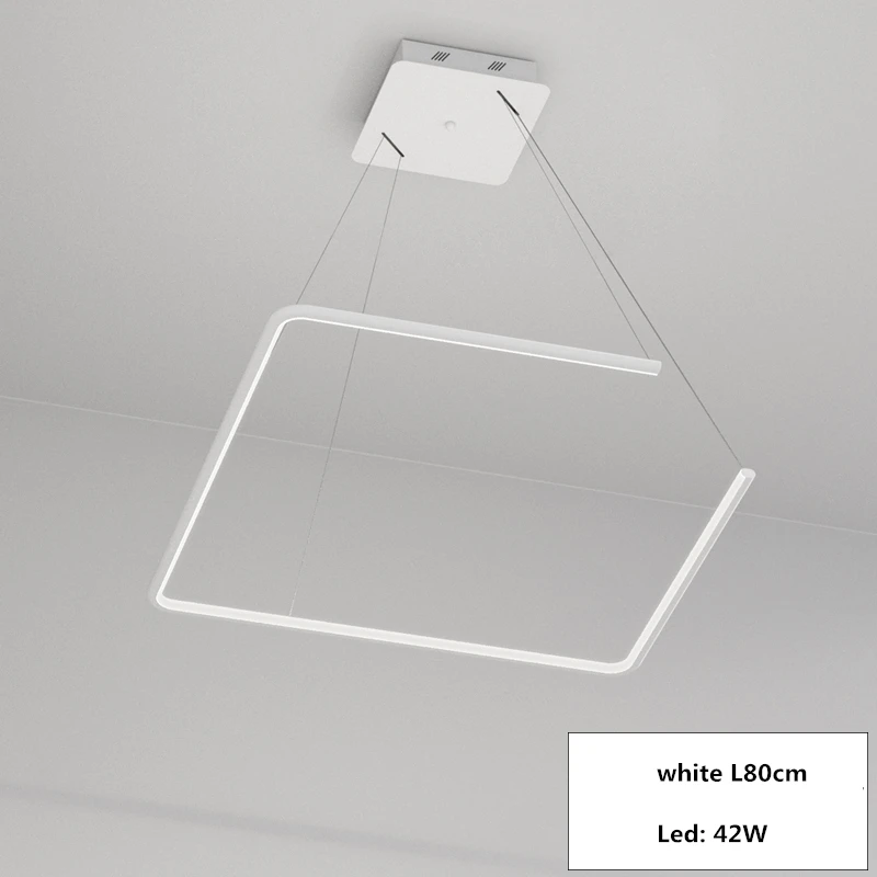 1 ring L80cm 42W Современный Пульт Управление затемнения блеск Led люстра прямоугольник светильник Led подвесная люстра Обеденная висит Lamparas - Цвет абажура: 1 ring L80cm 42W
