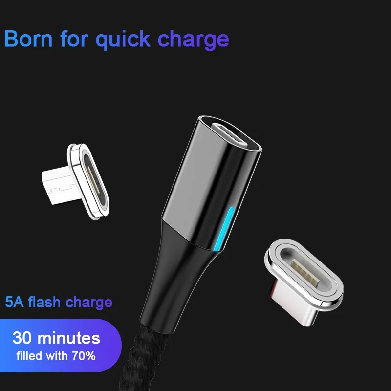 Магнитный кабель типа C Micro USB для быстрой зарядки Huawei P20 P30 Samsung S8 S9 5A быстрое