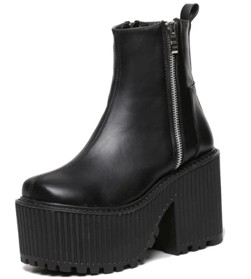 black 1 Botines Tacon Mujer/Ботинки на платформе черный и белый цвет мотоциклетные сапожки в стиле панк-рок ботильоны на молнии и массивном каблуке ботинки Martin на высоком каблуке - Цвет: black 1
