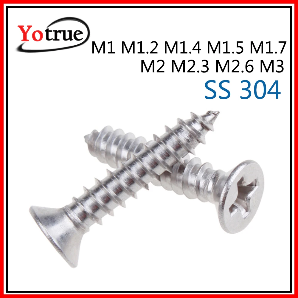 100 шт. нержавеющая сталь m1/m1.2/m1.4 m2.6/m3 * 3 25 мм потайная головка philips саморезный винт
