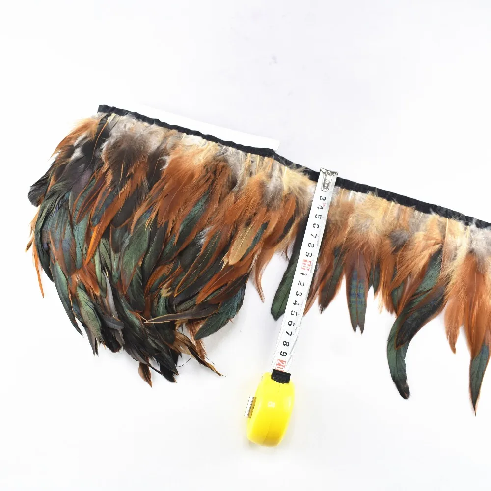 1yards long high quality Natural color Rooster Trims Feather Fringe Dyed with Satin Ribbon Tape for skirt feathers crafts | Дом и сад