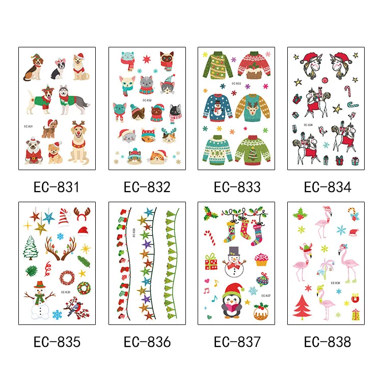 EC831-845, новинка, Мультяшные, для детей, для Счастливого Рождества, для нового года, Временные татуировки, наклейки, боди-арт, поддельные, флеш-тату