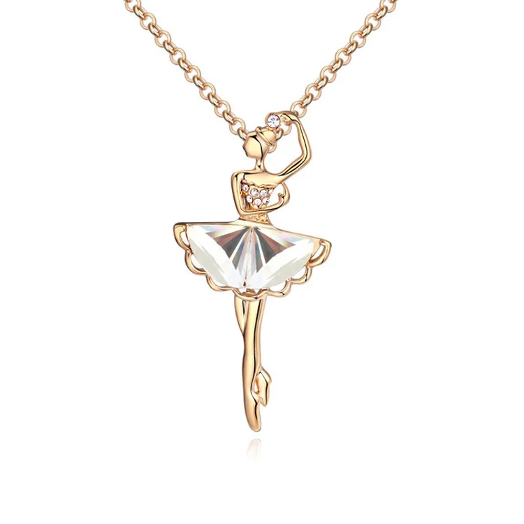 Модное ожерелье со стеклянной подвеской в виде балерины длинная цепочка