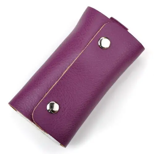 Purple Натуральная кожа ключ чехол держатель для карт сумка бумажник ключница брелок Органайзер чехол для ключей - Цвет: Purple