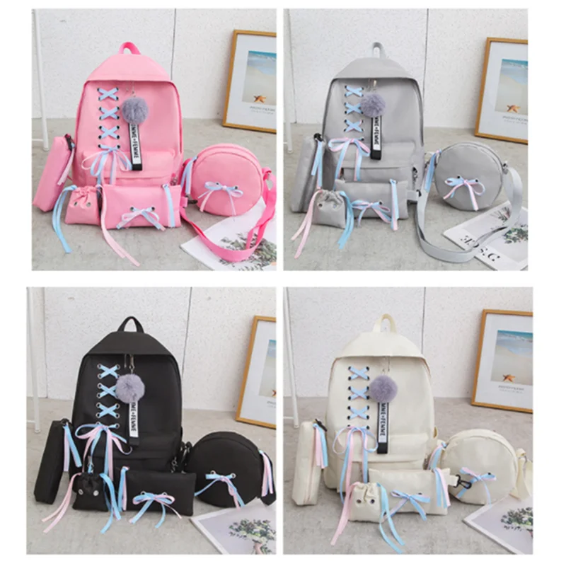 Холщовый Рюкзак для девочек подростков 5 шт./компл. женские школьные сумки через