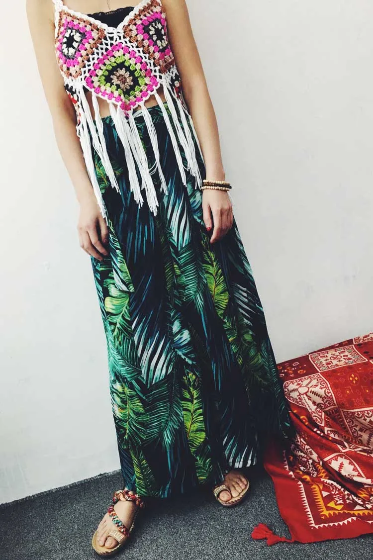 Bohoartist Boho пляжные брюки Широкие брюки для женщин тропические растения печати на шнуровке свободный низ отдых повседневные брюки одежда