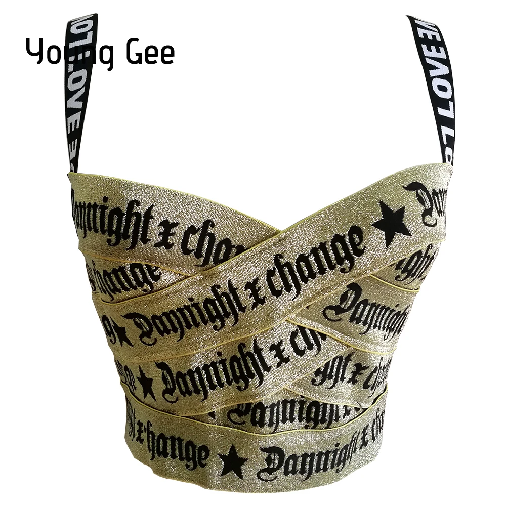 Женский трикотажный топ Young Gee пикантный укороченный без рукавов с надписью