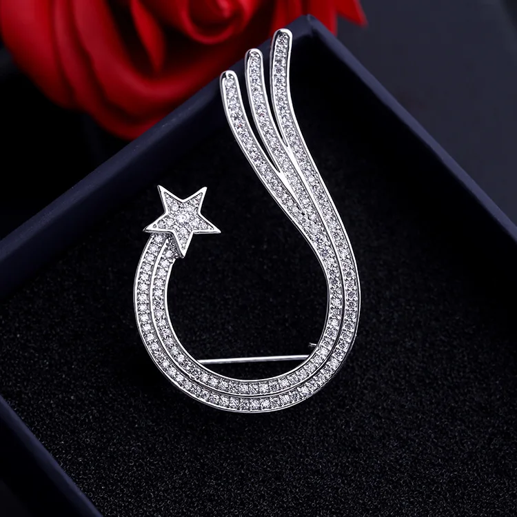 Trendy Micro Paved Cubic Zirconia Meteor slipped Comet Brooch Pin Jewelry Women Accessories | Украшения и аксессуары