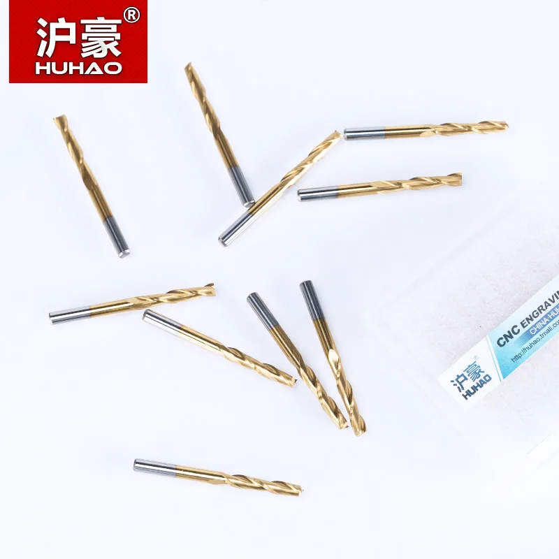 HUHAO 5pc/lot 3.175mm Titanium Coating 2 Flute Spiral router bit for wood CNC tool End Mill Tungsten Carbide PCB Milling Cutter|spiral bit|router