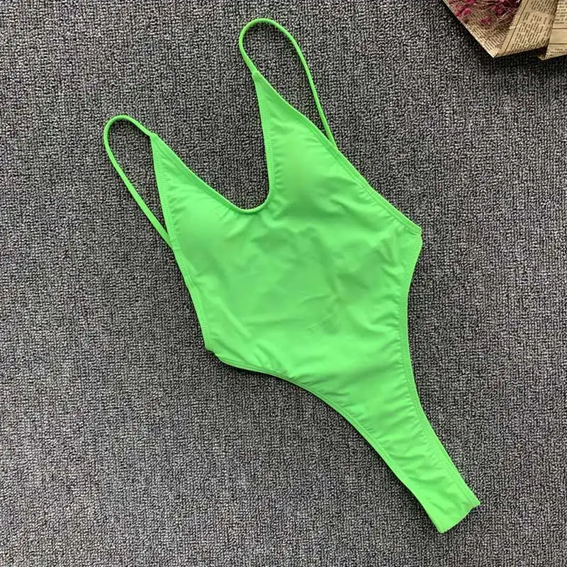 Neon Green Неоновый зеленый сдельный купальник, сексуальные стринги, бикини,, с высокой вырезом на спине, купальник для женщин, монокини, badpak, открытый купальник - Цвет: Neon Green