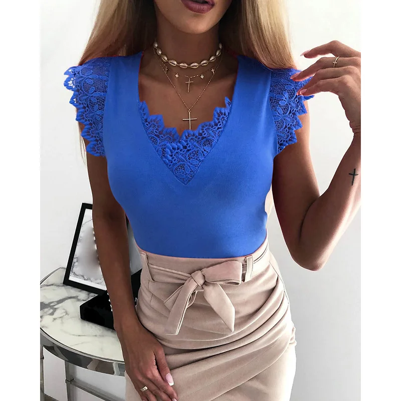 

Fashion Sleeveless T Shirt Women Summer Casual V-Neck Top Tee Harajuku Mujer Vintage Female Clothing Lace T-Shirt 2019 SJ2257V