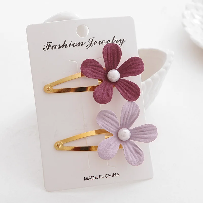 

Hot Sale 2pc Barrette Cute Girls Children Hairclip Kids 7 Colors Party Gifts Flower Pearl Korean Hairpin Accessories