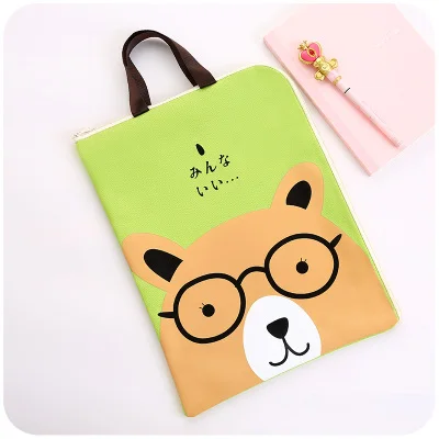 glasses bear JIANWU A4 каваи кактус файл двойной карман ткань Оксфорд сумка ручная сумка портфель школьные Канцтовары поддержка - Цвет: glasses bear
