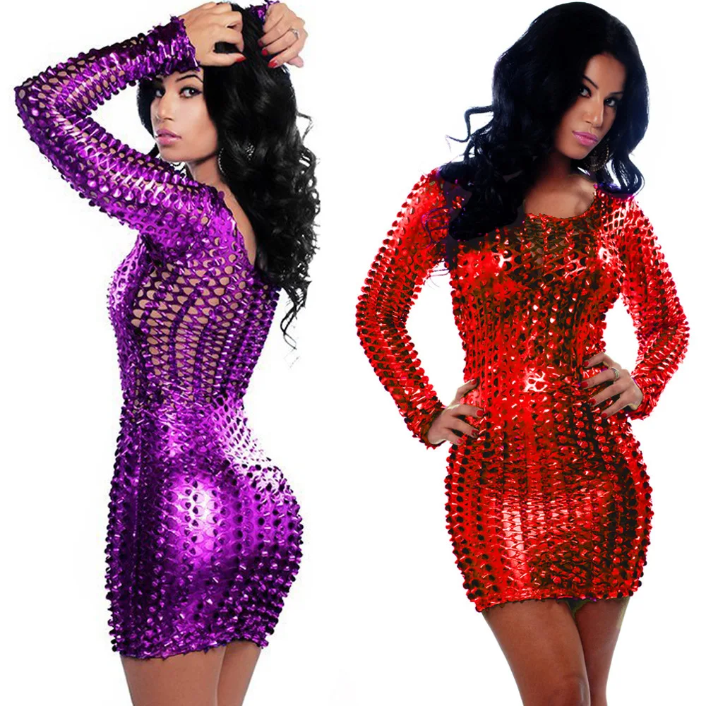 Оптом и в розницу Для женщин пикантные ПВХ Искусственная кожа Bodycon Платья для