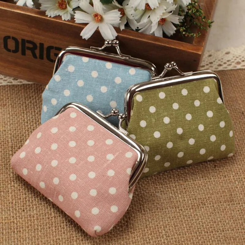 Новинка Модный женский холщовый Мини-клатч в горошек с застежкой кошелек