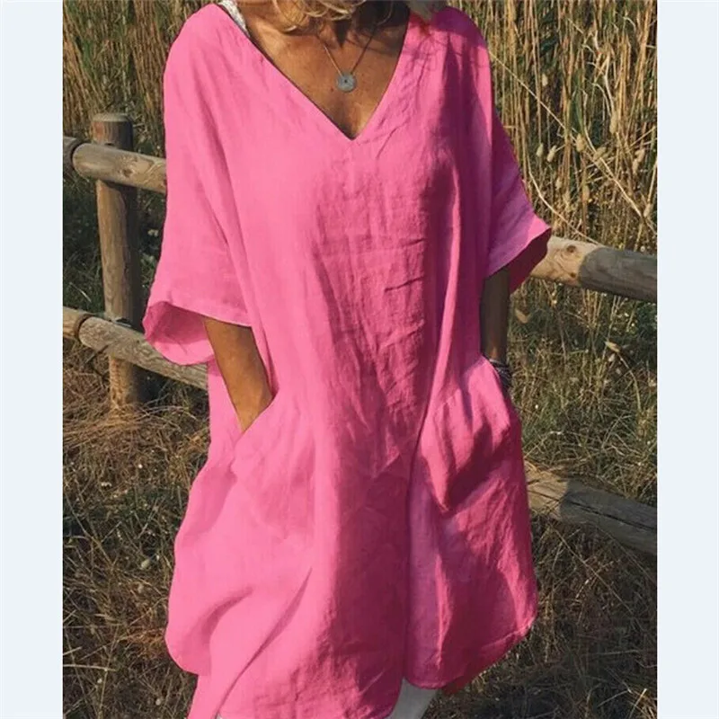 Boho Womensl летнее платье Дамское свободное повседневное пляжное рубашка большого