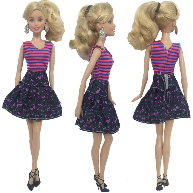 Полосатое модное Кукольное платье для кукол Барби цельное одежда кукольного