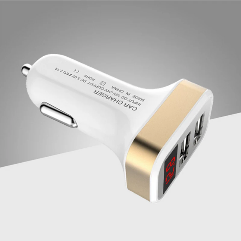 Автомобильное зарядное устройство с двумя USB-портами и светодиодным дисплеем 2 1 А