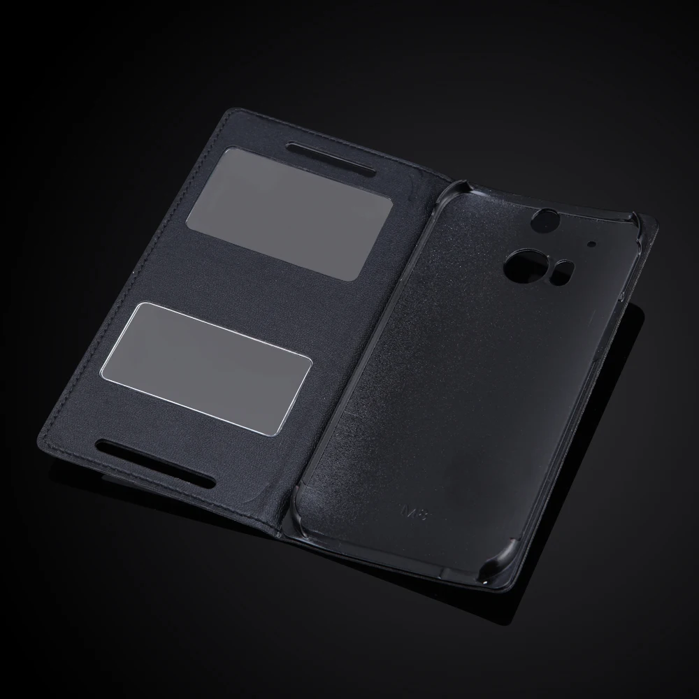 Роскошный кожаный чехол-книжка с окошком для экрана телефона HTC One M8 | Мобильные