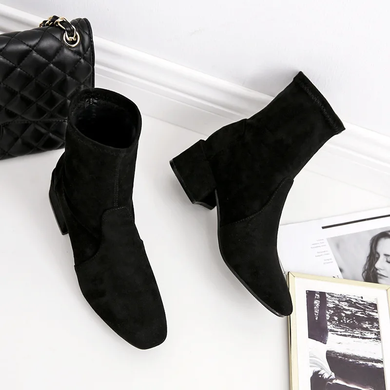 Nuevo осень Invierno botas de mujer media pantorrilla tacones planos piel Suede lidad hasta la rodilla | Обувь