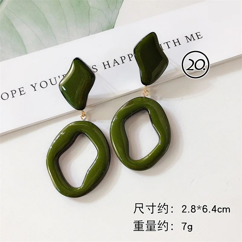 2019 Korean fashion geometric heart acrylic temperament green fresh round flower leaves long dangle earrings for women jewelry | Украшения