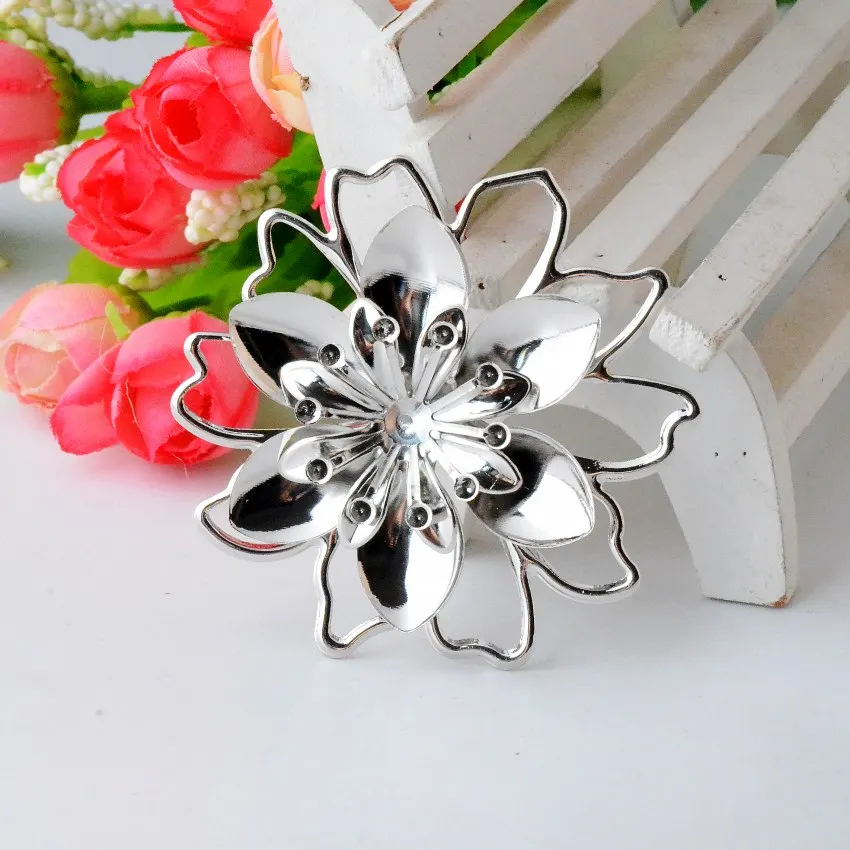 Бесплатная доставка Розничная торговля 2 шт Серебряный тон филигрань цветок