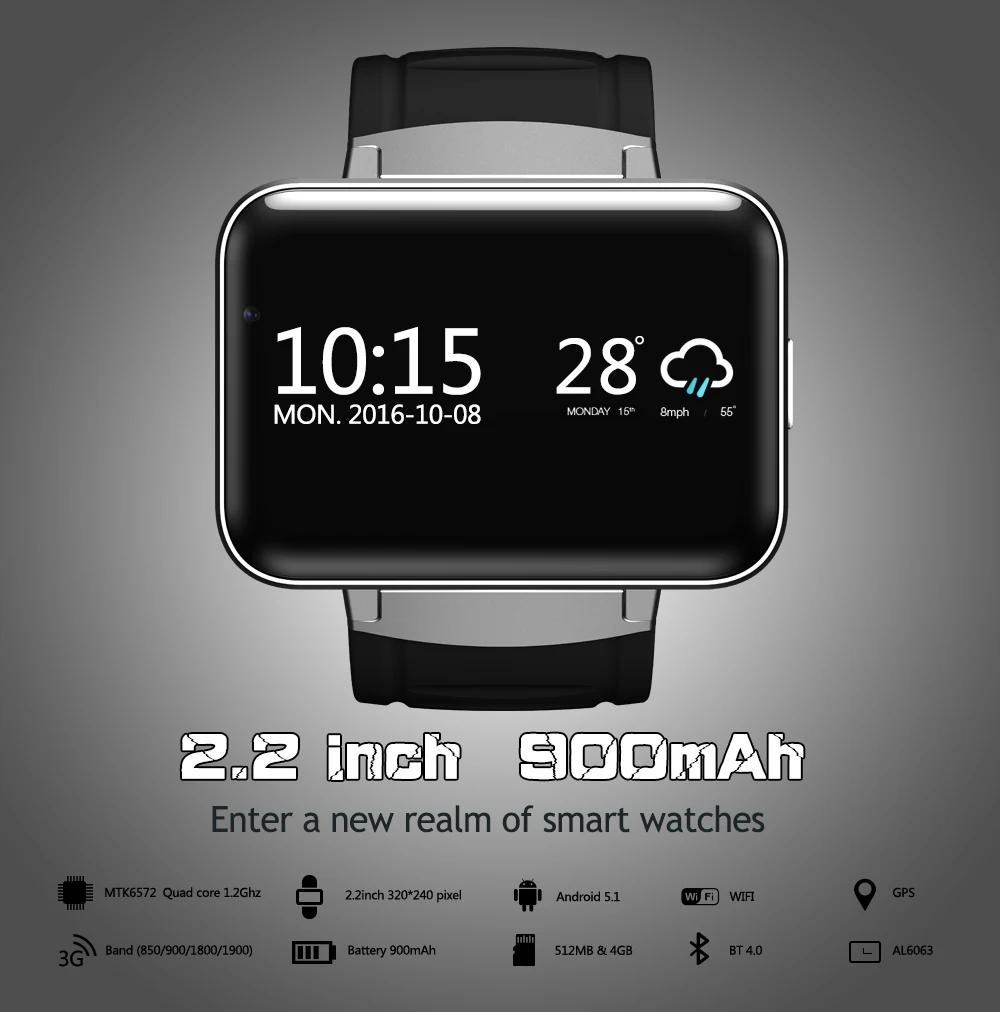 DM98 Смарт часы Android 5 1 MTK6572A 2 &quotдисплей 320*240 светодиодный двухъядерный 2G 900Mah камера