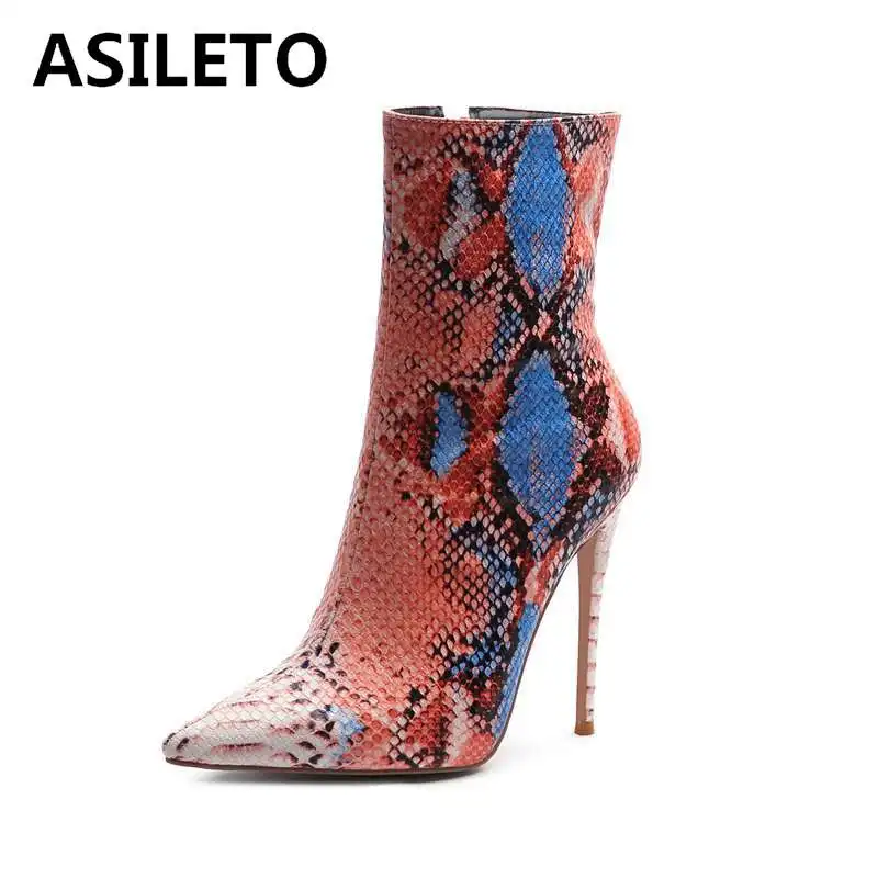 ASILETO размер 33 45 змеиные узорные сапоги женские заостренный носок тонкие высокие