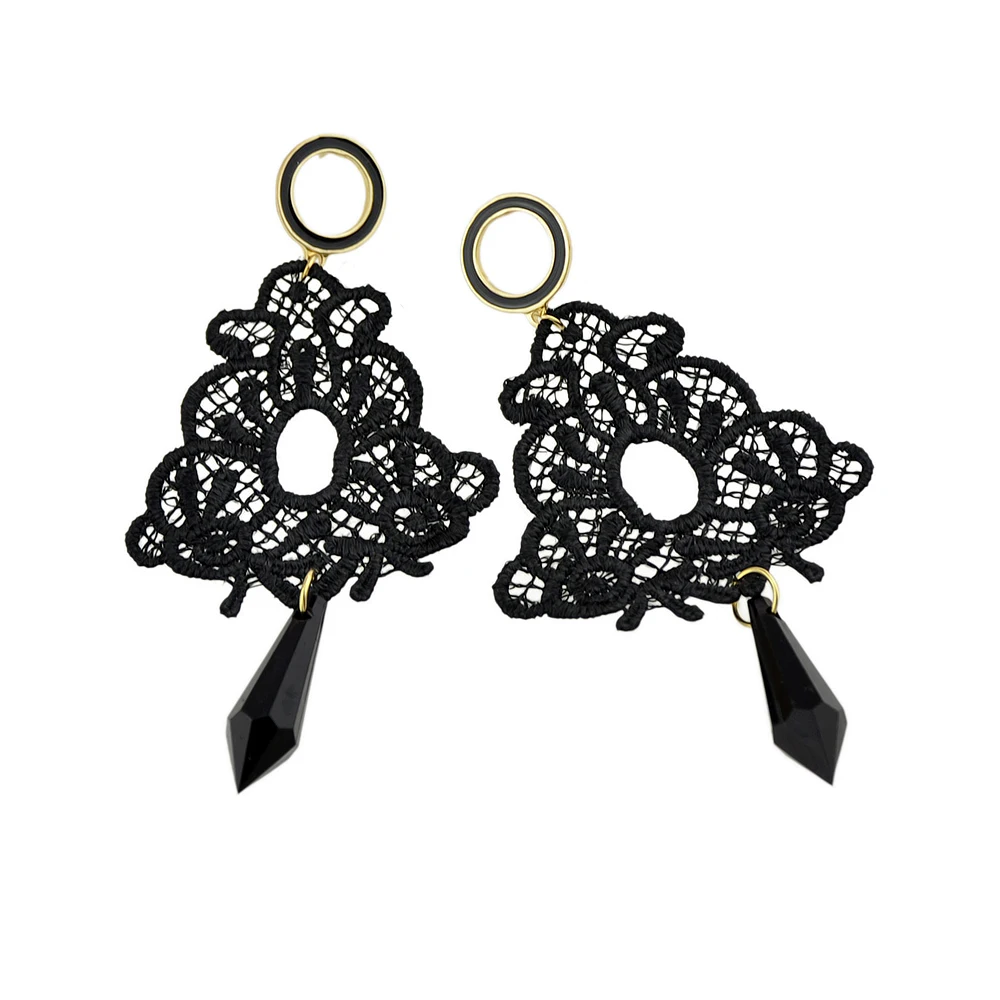 Retro Style Lace Earrings Hollow Out Geometric Party For Women Black Acrylic Arrow Pattern Dangle | Украшения и аксессуары