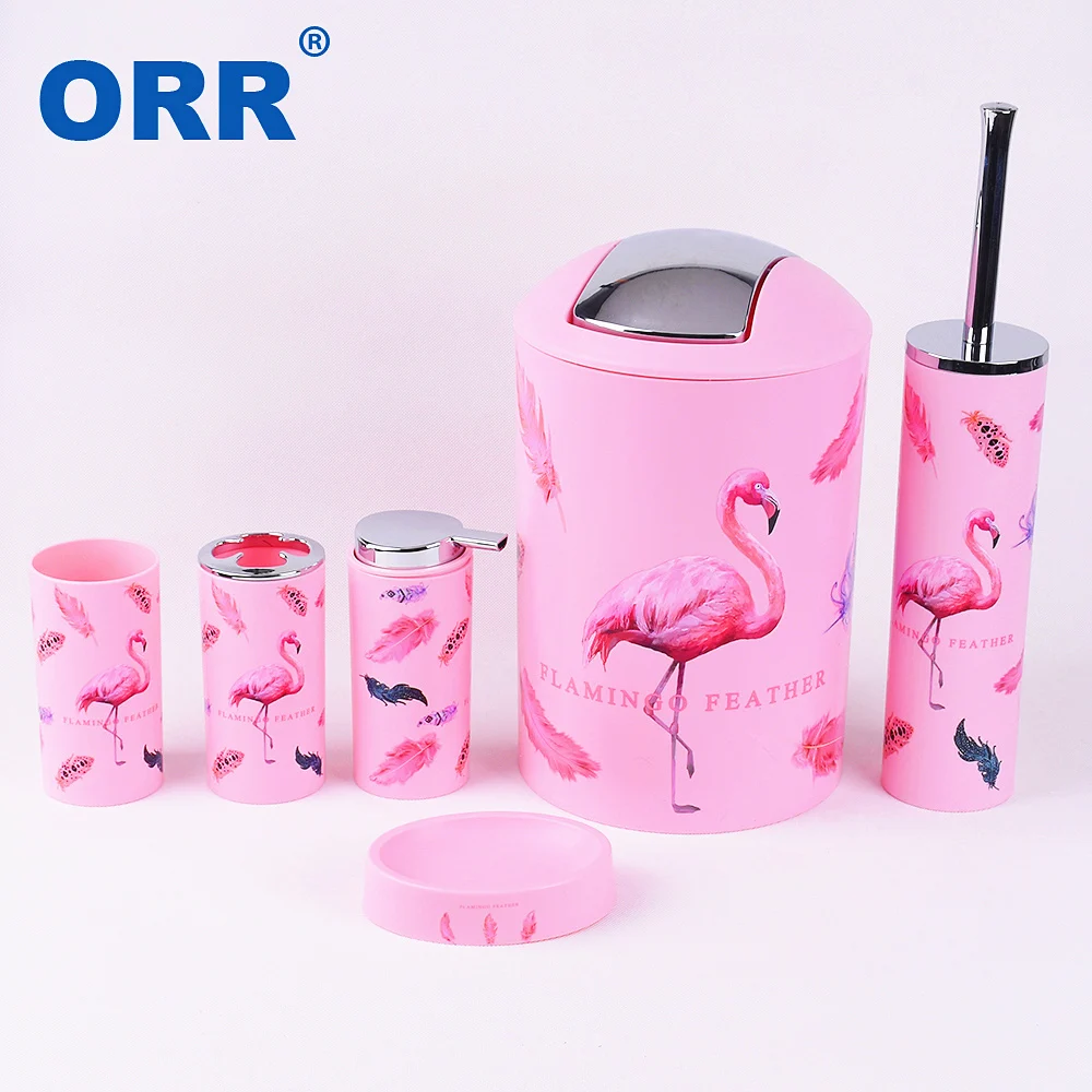 free shipping flamingo bthroom set accessroies toilet brush soap dish dustbin washing tumbler toothbrush cup soap dispenser orr free global shipping