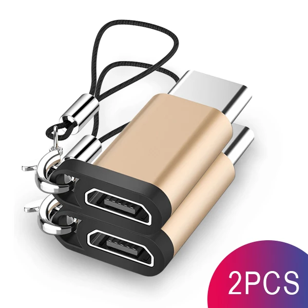 2PCS Gold ACCEZZ 2 шт. мобильный телефон адаптер для samsung S9 S8 huawei P20 P10 Xiaomi OTG Micro USB к TypeC Мужской Разъем брелок адаптер - Цвет: 2PCS Gold
