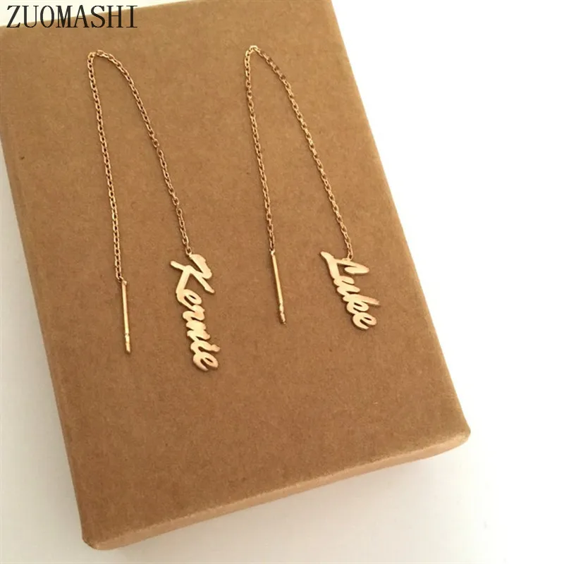 Женские серьги-подвески Threader сережки с индивидуальным именем серьги-цепочки |