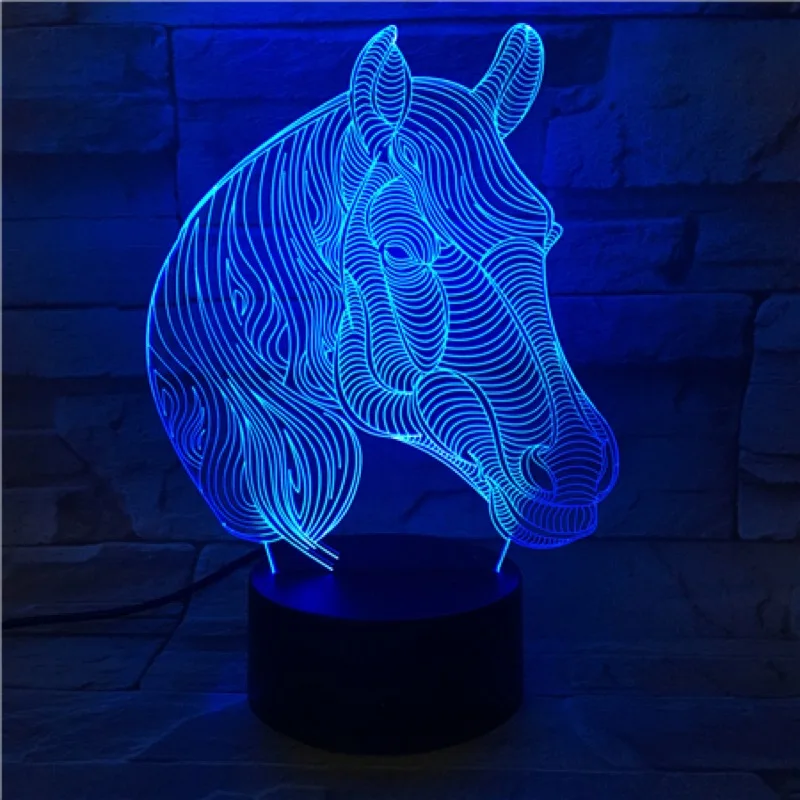 3D лампа в виде головы лошади Креативный светодиодный ночник с USB-разъемом