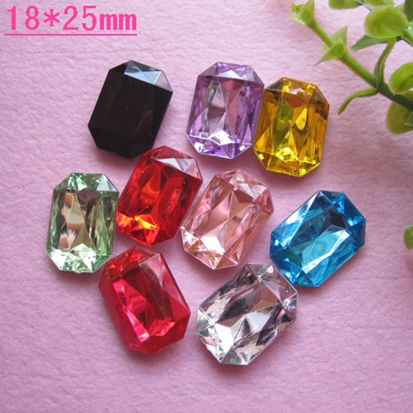 Jewelry Materials For Diy Decoration 50pcs Mixed 18*25mm Colors Without Flat Back Cute Acrylic Rectangle Rhinestone Gems