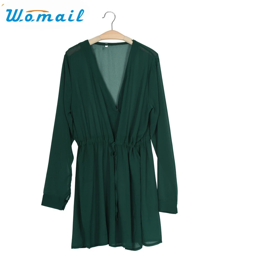 Женское шифоновое вечернее платье мини oct30 темно зеленое Повседневное с v