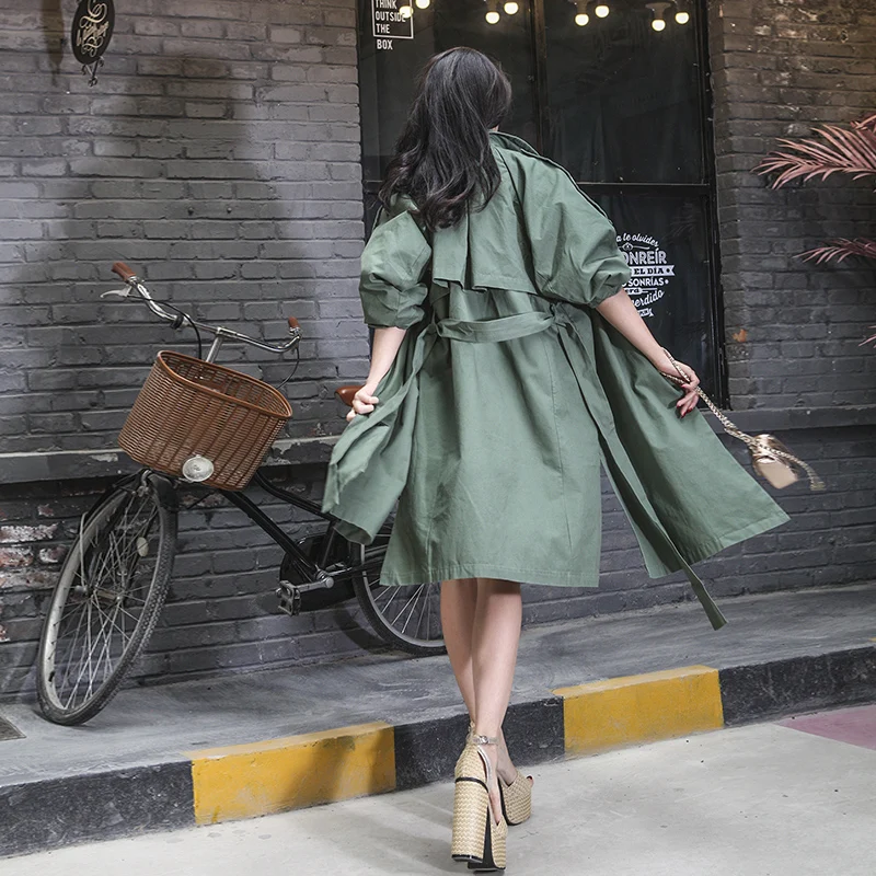 

2018 Spring Essential Type Stylish Trench Women Oversize BF Style No Stretch Designed Half Sleeve Windproof Trench