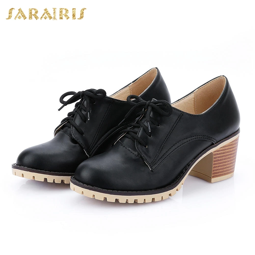 SARAIRIS/; большие размеры 34-43; модная повседневная обувь; женские туфли-лодочки для отдыха на высоком квадратном каблуке; женская обувь на шнуровке