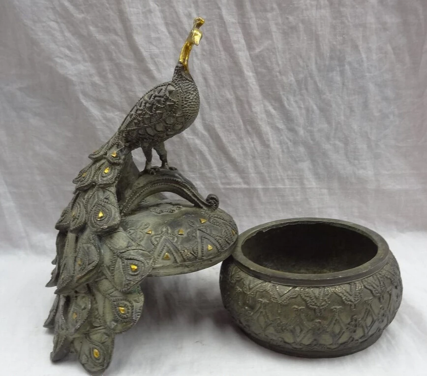 Песня voge Gem S2907 10 &quotкитайская Бронзовая позолота Peafowl статуя в коробке курильница