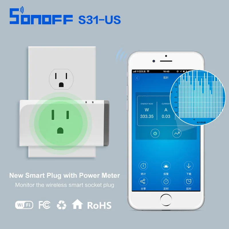 Мини Wifi умная розетка Sonoff S31 US 16A домашнее энергопотребление измерительный