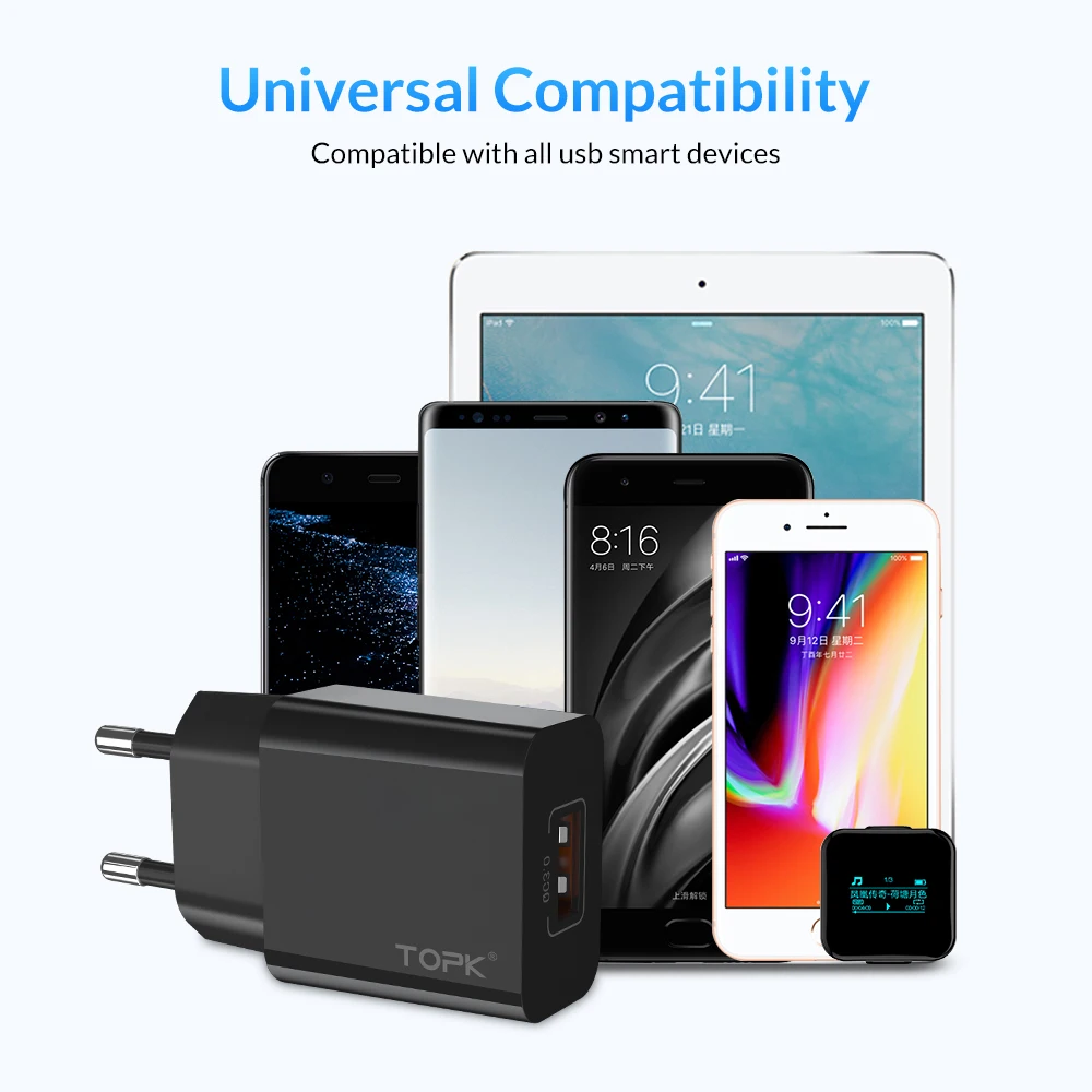 TOPK B143Q мини 18 Вт Quick Charge 3 0 USB зарядное устройство для iPhone samsung Xiaomi huawei мобильного