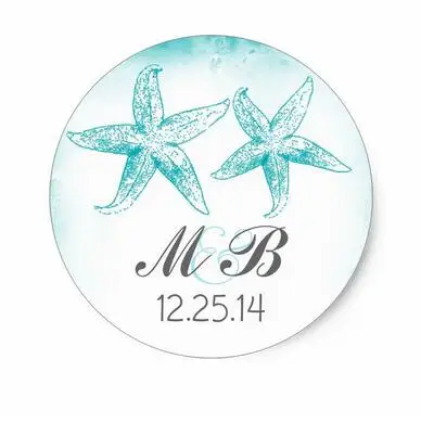 

1,5 дюймовая пляжная Свадебная синяя Морская звезда монограмма печать классическая круглая наклейка