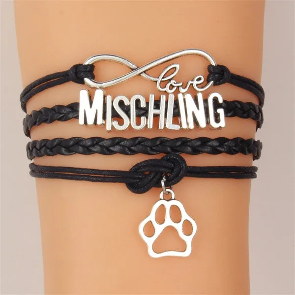 (10 шт./лот) браслет Infinity Love MISCHLING подвеска собачья лапа кожаный плетеный с веревкой