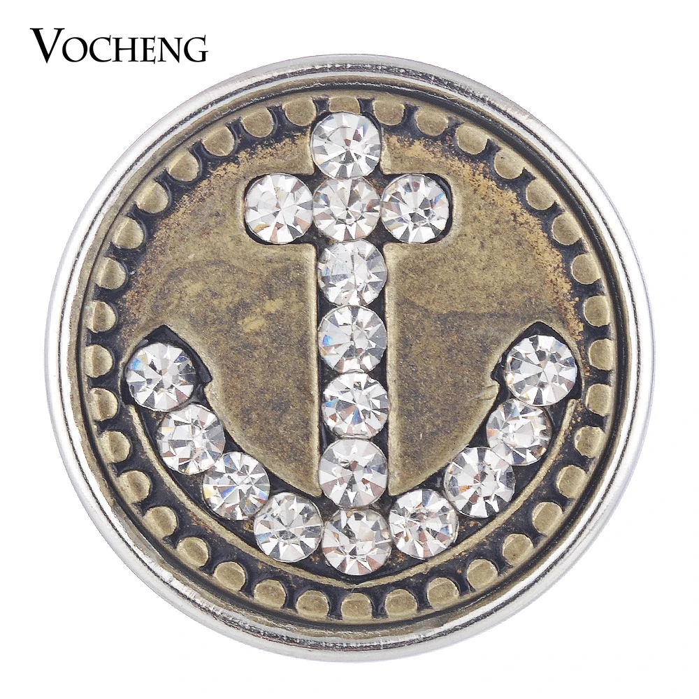 

20PCS/Lot Wholesale Vocheng Ginger Snap Jewelry Antique Bronze 18mm Anchor with Crystal Button Vn-1752*20