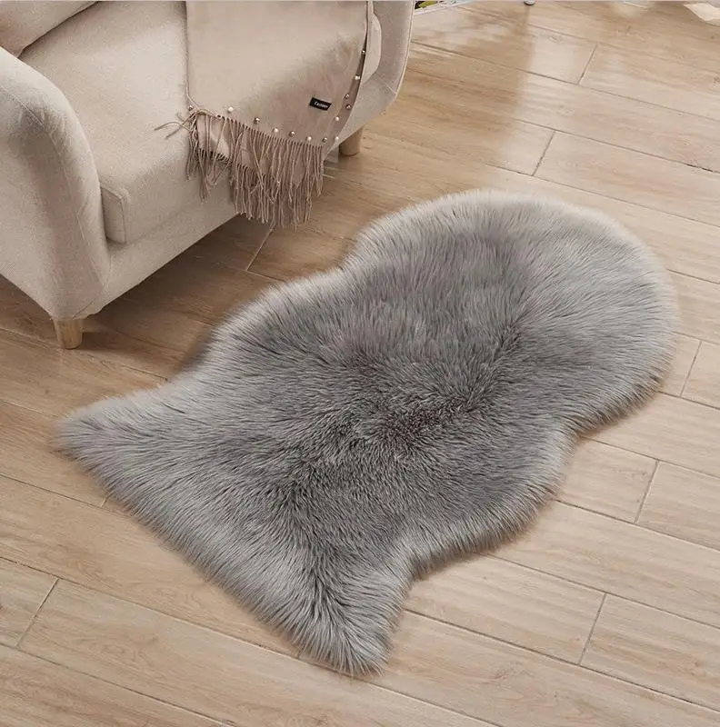Серый Искусственный коврик из овечьей шкуры, коврик для ковра, противоскользящий стул, покрытие для дивана, кожа, мех, простой пушистый, неправильная площадь, коврики, моющийся, декор для спальни - Цвет: Серый
