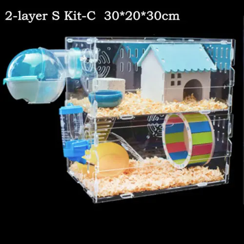 Two Layers S Kit C Роскошная клетка для хомяка, постельные принадлежности, большая клетка для морской свинки, акриловая клетка для маленьких домашних животных, места обитания мышей, домик, Шиншилла, хорек, аксессуары для хомяка - Цвет: Two Layers S Kit C