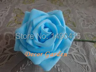 

Wholesale 50PCS 7CM PE Sky Blue Artificial Foam Roses For DIY Wedding Bouquet Wrist Roses Flowers Home Floral Decor