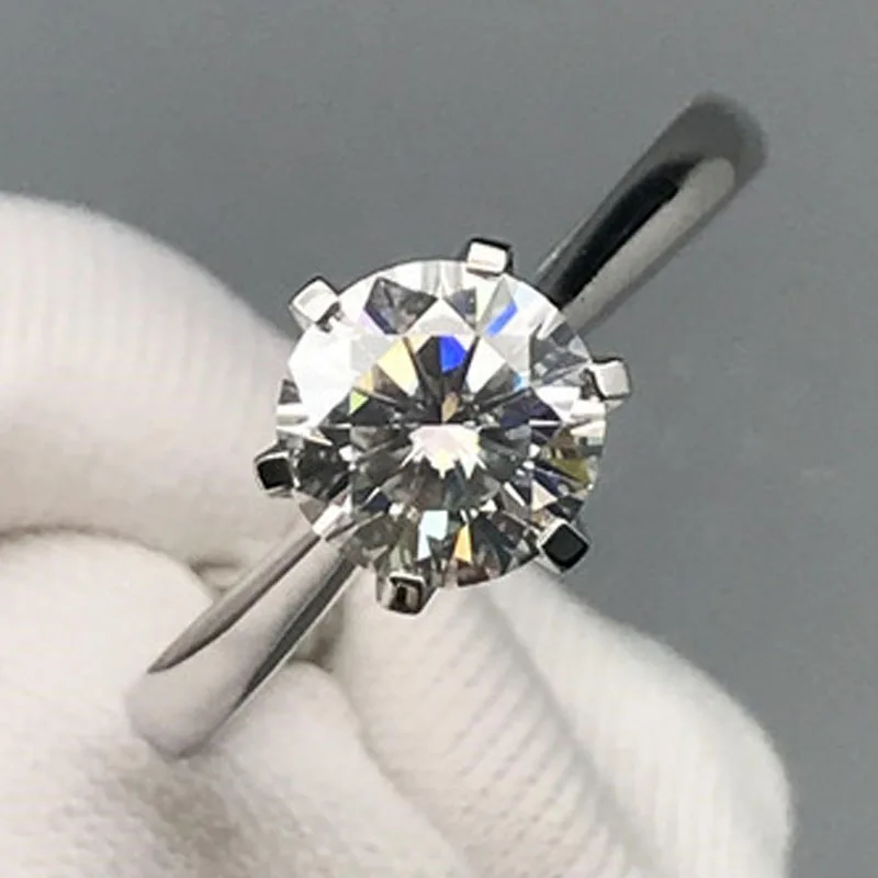 Женское кольцо с бриллиантом Moissanite 1 карат 18 К белое золото 6 5 мм | Украшения и