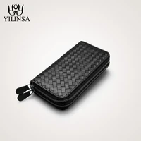 luxury soft bag high quality genuine leather men wallets double zipper handbags long purse for men passport cover card holder